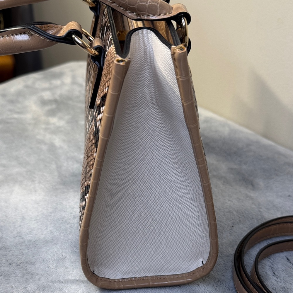 ALDO Snake Print Small Tote - Tan Brown White - Gold Hardware - Like New - Picture 5 of 12